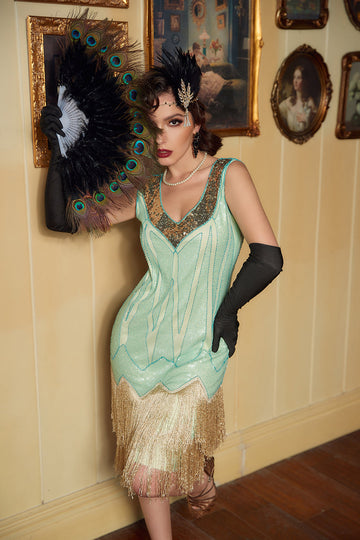 Lentejuelas Verde Vestido de la década de 1920